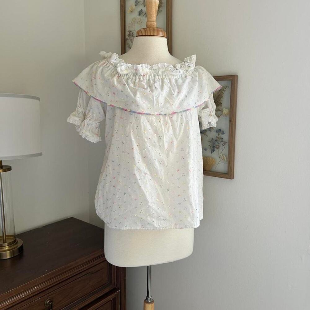 Vintage handmade floral eyelet off the shoulder blouse